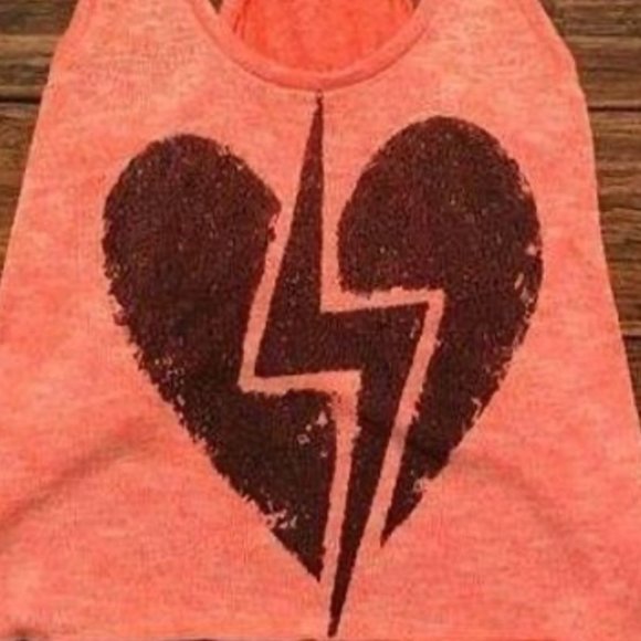 Stranded Sz S Sleeveless Racerback Sweater Tank Top Heart & Lightning Bolt Print - Picture 2 of 3